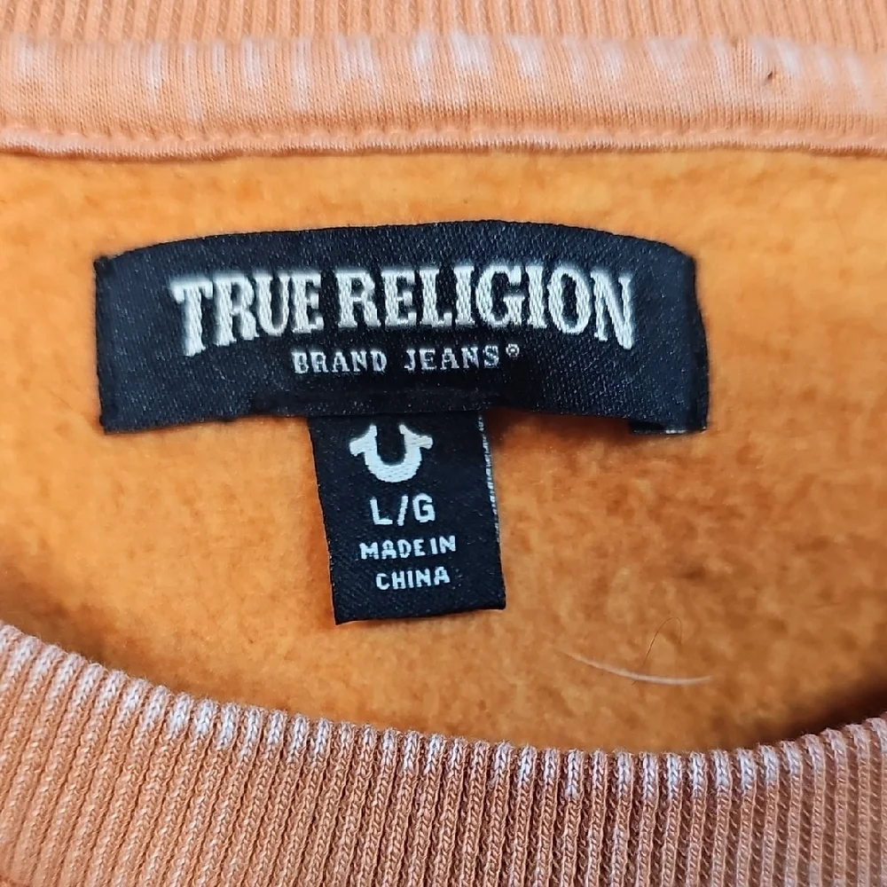 True Religion Crewneck Sweatshirt Orange L Fleece Pullover Y2K Streetwear Cozy